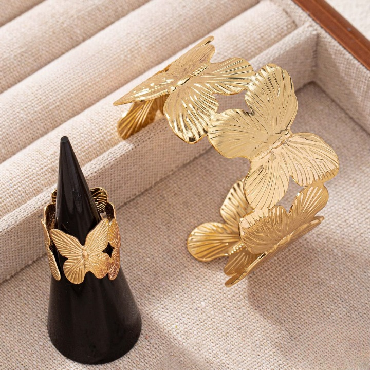 Stylish Alloy Hand Cuff Ring Set – Adjustable Fashion Jewelry