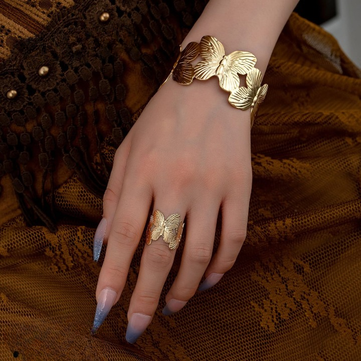 Stylish Alloy Hand Cuff Ring Set – Adjustable Fashion Jewelry