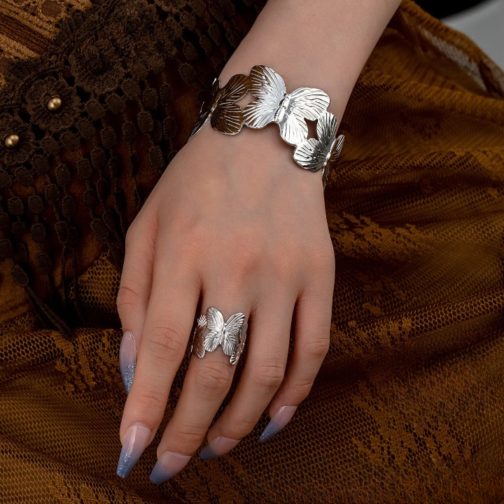 Stylish Alloy Hand Cuff Ring Set – Adjustable Fashion Jewelry