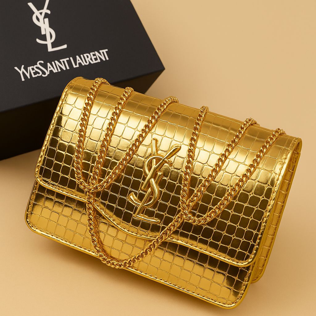 Premium Croc-Embossed Vegan Leather Crossbody Bag with Elegant Gold-Tone Chain Strap