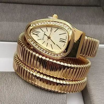 Triple‑Wrap Snake Watch | Diamond‑Set Bezel