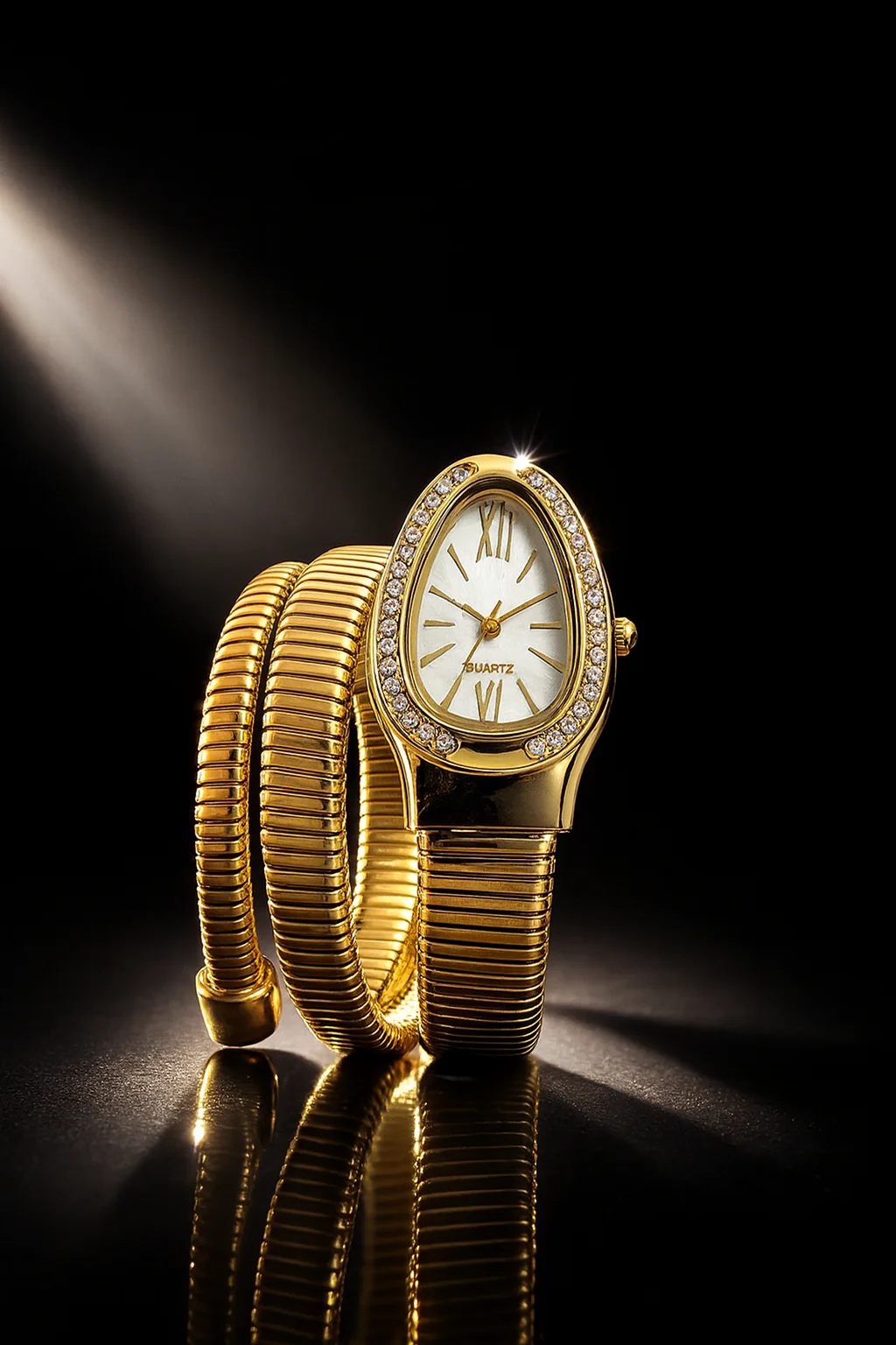 Triple‑Wrap Snake Watch | Diamond‑Set Bezel