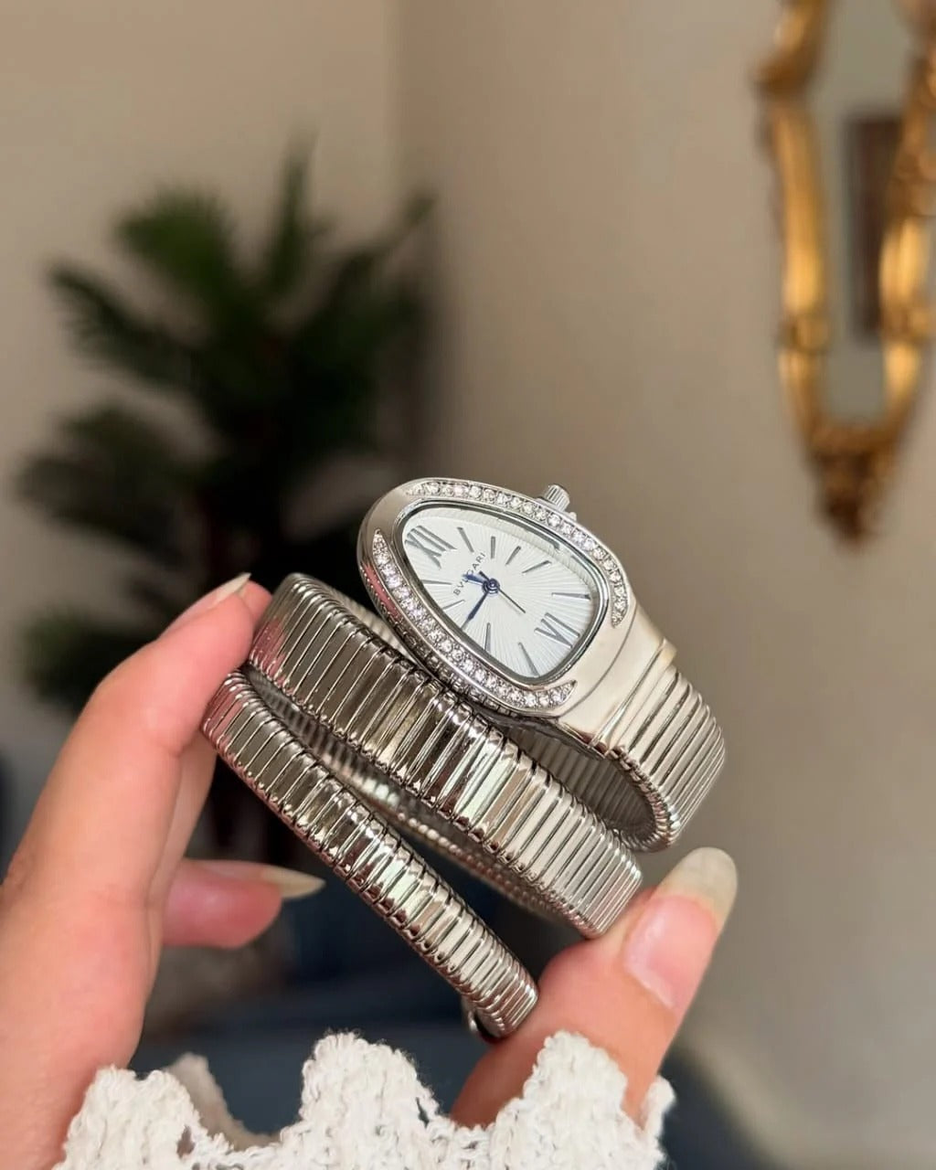Triple‑Wrap Snake Watch | Diamond‑Set Bezel