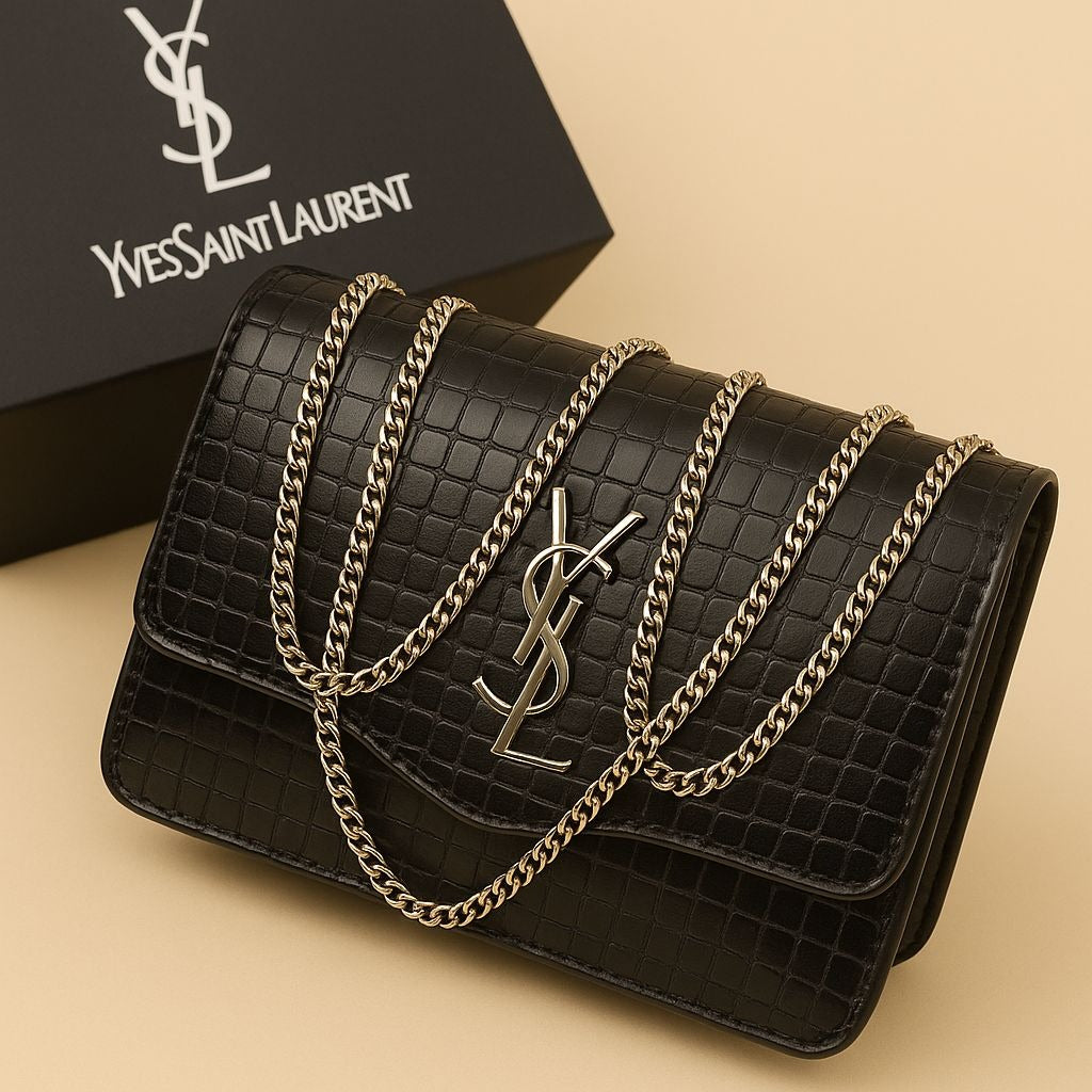 Premium Croc-Embossed Vegan Leather Crossbody Bag with Elegant Gold-Tone Chain Strap