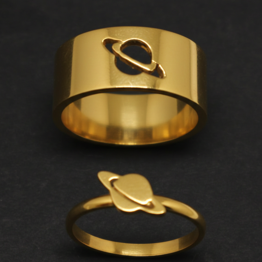 Planet Saturn Promise Couple Rings With Elegant Design